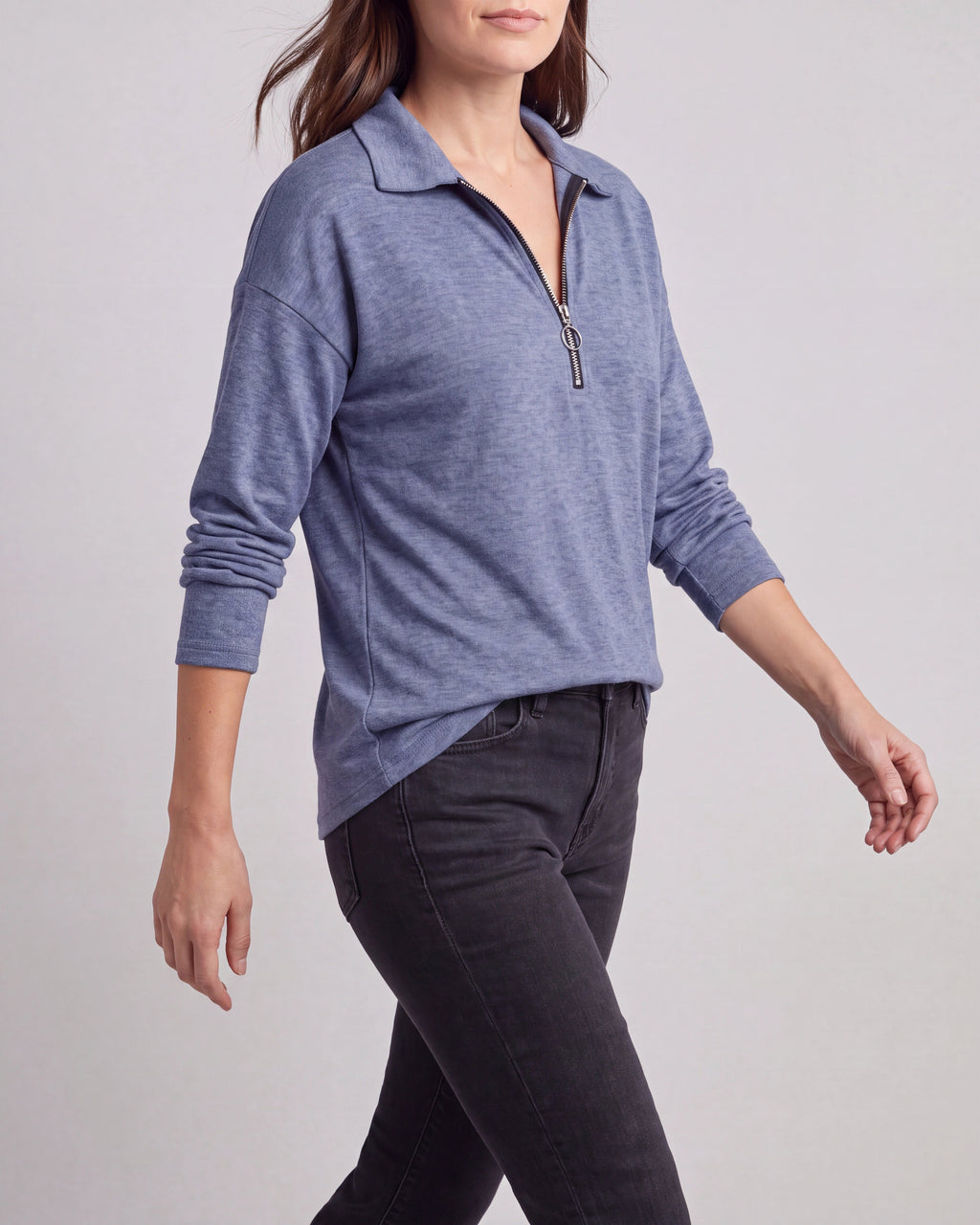 Women's Lightweight Quarter Zip Pullover | Collared Long Sleeve Jumper