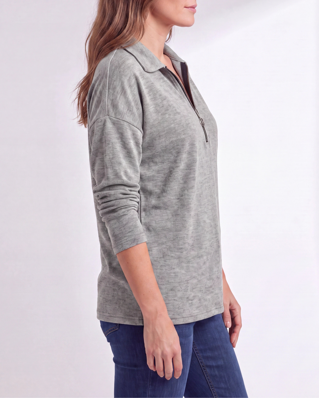 Women's Lightweight Quarter Zip Pullover | Collared Long Sleeve Jumper