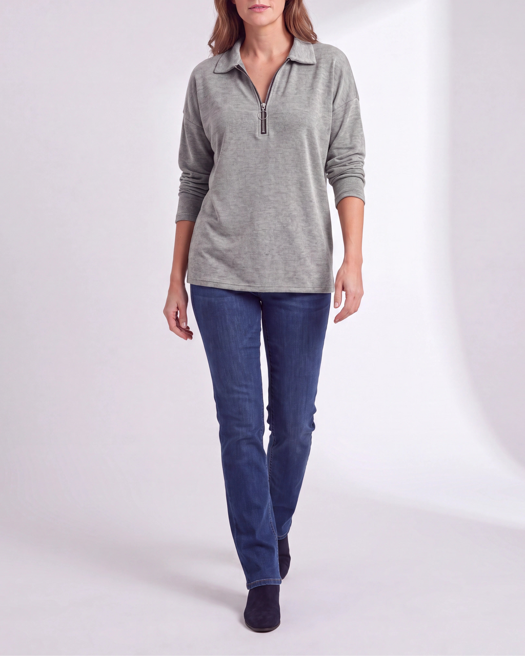 Women's Lightweight Quarter Zip Pullover | Collared Long Sleeve Jumper