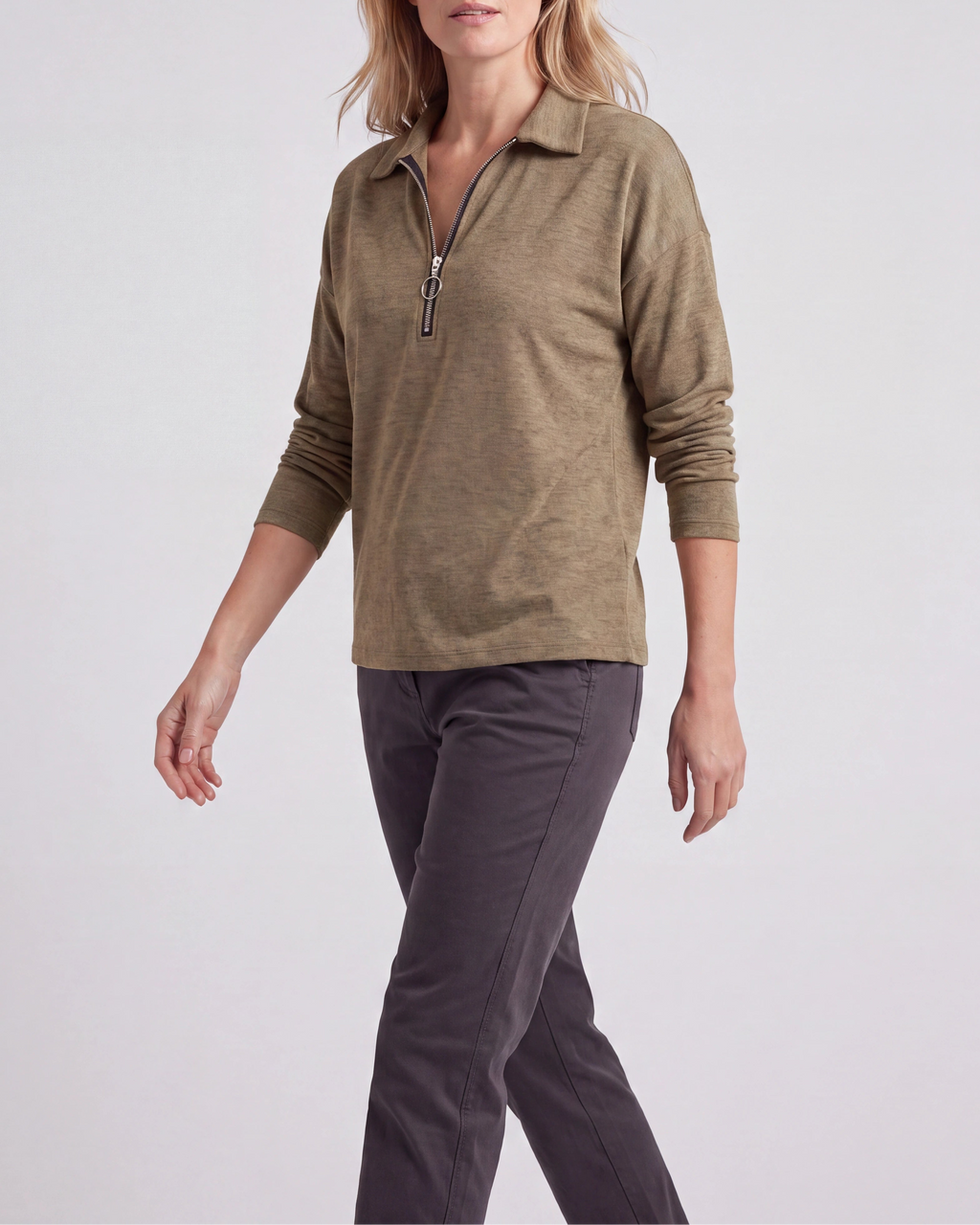 Women's Lightweight Quarter Zip Pullover | Collared Long Sleeve Jumper