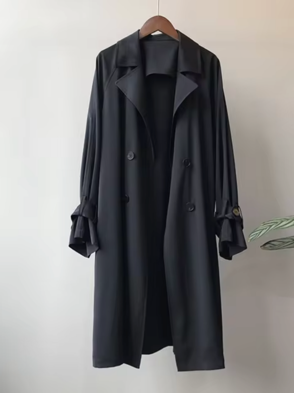 Women's Long Water Repellent Trench Coat with Double Breasted Front