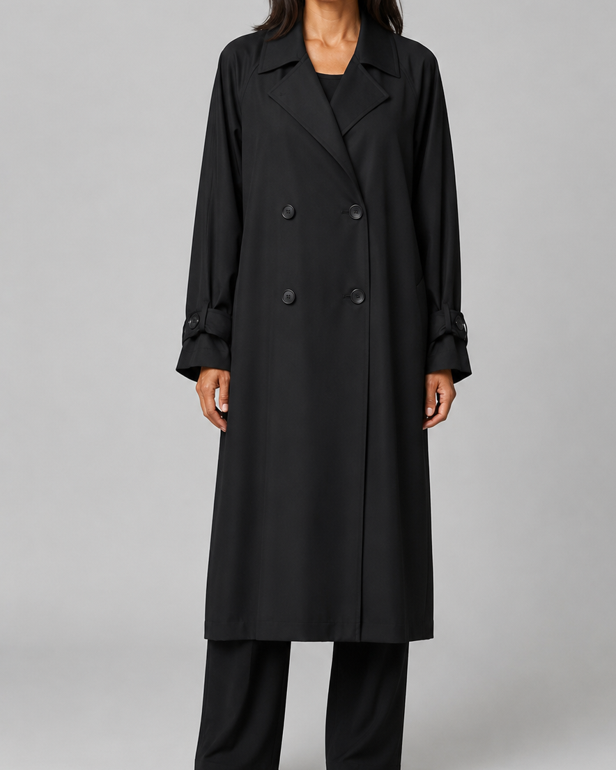 Women's Long Water Repellent Trench Coat with Double Breasted Front