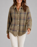 Women's Check Knit Cardigan with Button Front and Collar