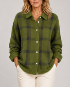 Women's Check Knit Cardigan with Button Front and Collar