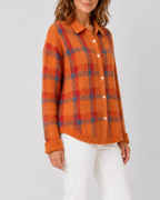 Women's Check Knit Cardigan with Button Front and Collar
