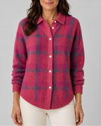 Women's Check Knit Cardigan with Button Front and Collar
