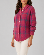 Women's Check Knit Cardigan with Button Front and Collar