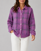 Women's Check Knit Cardigan with Button Front and Collar