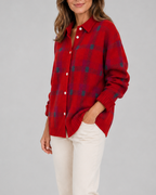 Women's Check Knit Cardigan with Button Front and Collar