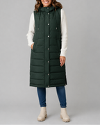 Women's Longline Hooded Quilted Puffer Gilet with High Collar