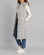 Women's Longline Hooded Quilted Puffer Gilet with High Collar