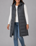 Women's Longline Hooded Quilted Puffer Gilet with High Collar