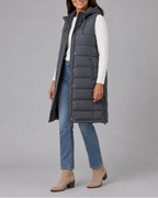 Women's Longline Hooded Quilted Puffer Gilet with High Collar