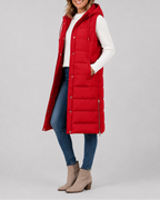 Women's Longline Hooded Quilted Puffer Gilet with High Collar