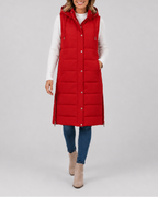 Women's Longline Hooded Quilted Puffer Gilet with High Collar