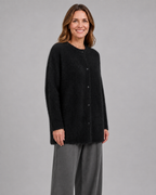 Women's Fluffy Knit Round Neck Button Front Cardigan