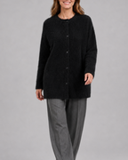 Women's Fluffy Knit Round Neck Button Front Cardigan