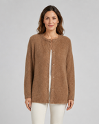 Women's Fluffy Knit Round Neck Button Front Cardigan
