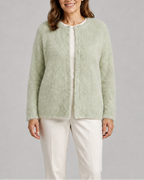 Women's Fluffy Knit Round Neck Button Front Cardigan