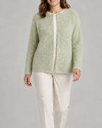 Women's Fluffy Knit Round Neck Button Front Cardigan