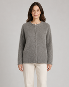 Women's Fluffy Knit Round Neck Button Front Cardigan