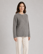 Women's Fluffy Knit Round Neck Button Front Cardigan