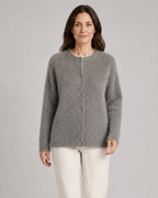 Women's Fluffy Knit Round Neck Button Front Cardigan