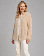 Women's Fluffy Knit Round Neck Button Front Cardigan