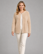 Women's Fluffy Knit Round Neck Button Front Cardigan