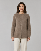 Women's Fluffy Knit Round Neck Button Front Cardigan