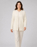 Women's Fluffy Knit Round Neck Button Front Cardigan