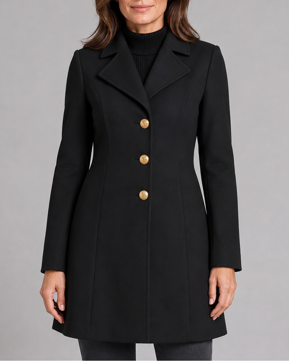 Women's Single Breasted Coat with Notch Lapels and Button Front