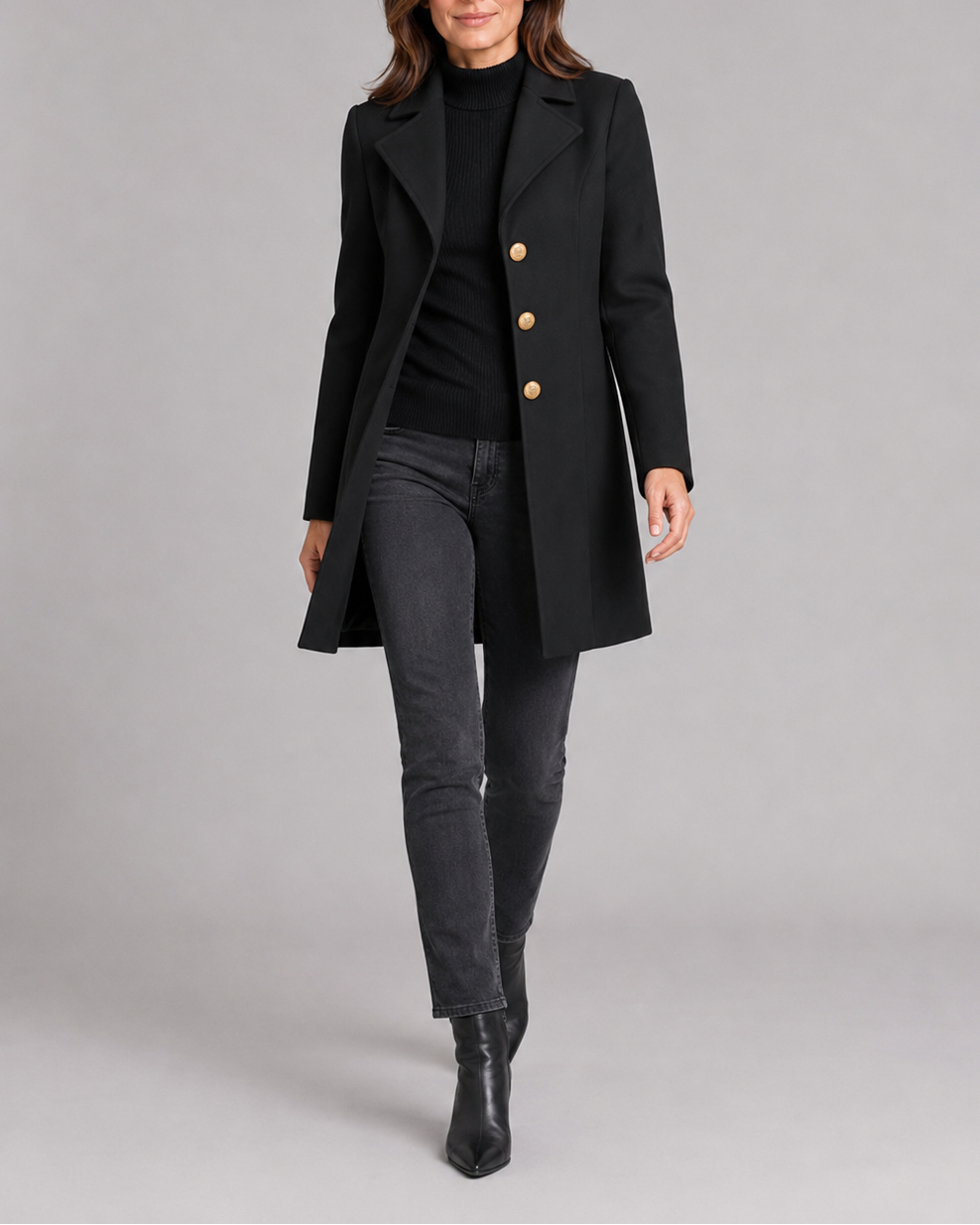 Women's Single Breasted Coat with Notch Lapels and Button Front