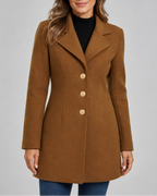 Women's Single Breasted Coat with Notch Lapels and Button Front