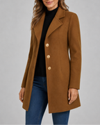 Women's Single Breasted Coat with Notch Lapels and Button Front
