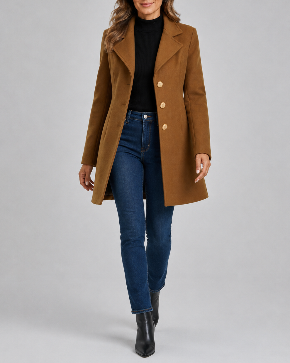 Women's Single Breasted Coat with Notch Lapels and Button Front