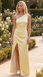 Women's Yellow Draped Asymmetric Side Slit Maxi Dress