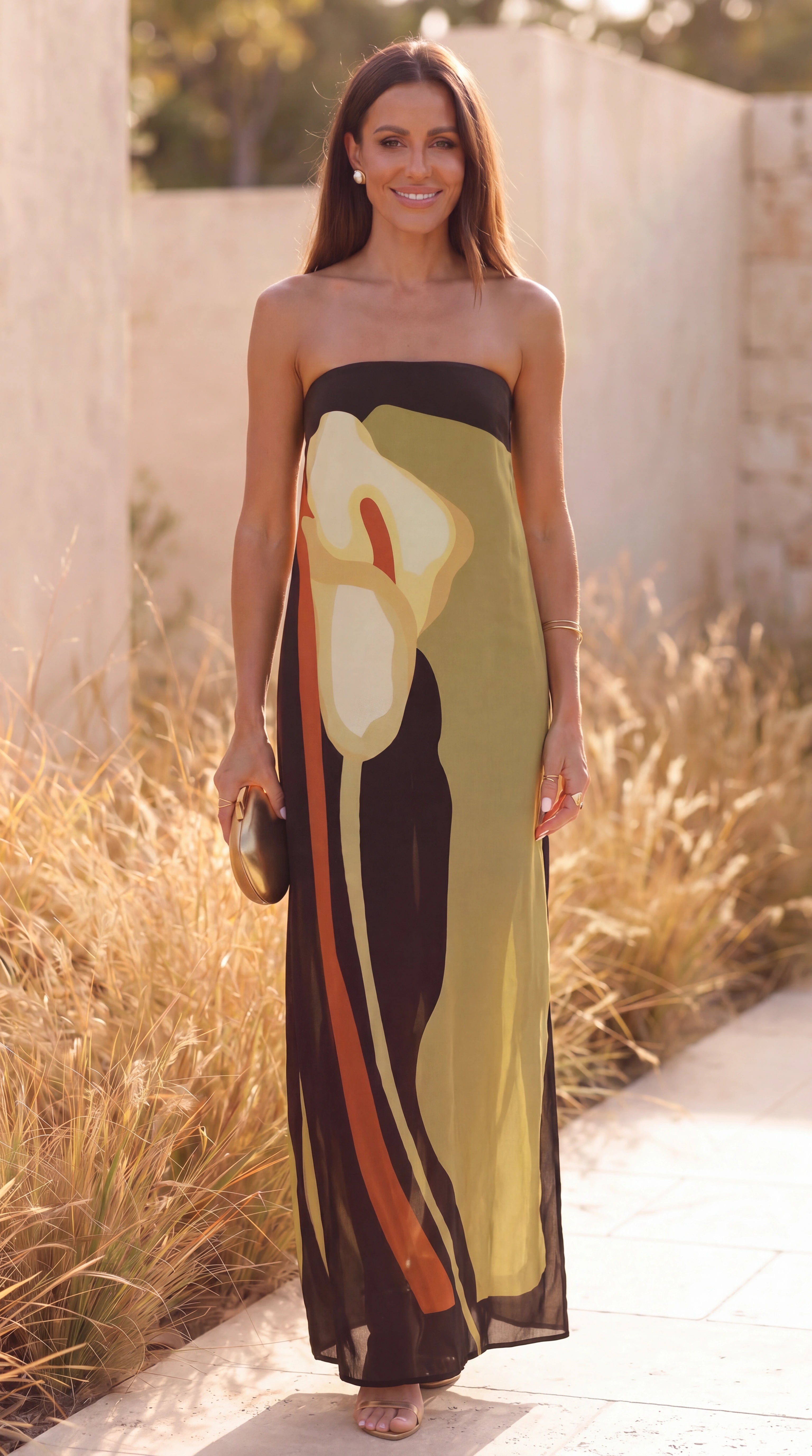 Women's Abstract Floral Print Off Shoulder Summer Maxi Dress