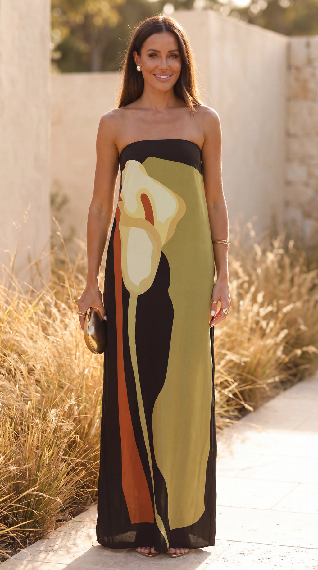 Women's Abstract Floral Print Off Shoulder Summer Maxi Dress