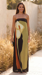 Women's Abstract Floral Print Off Shoulder Summer Maxi Dress
