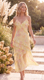 Women's Floral Ruffle Open Back Maxi Dress