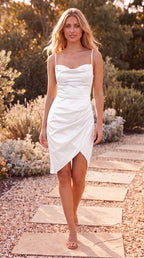 Women's Satin Midi Dress | Cowl Neck Ruched Slip Cocktail Dress