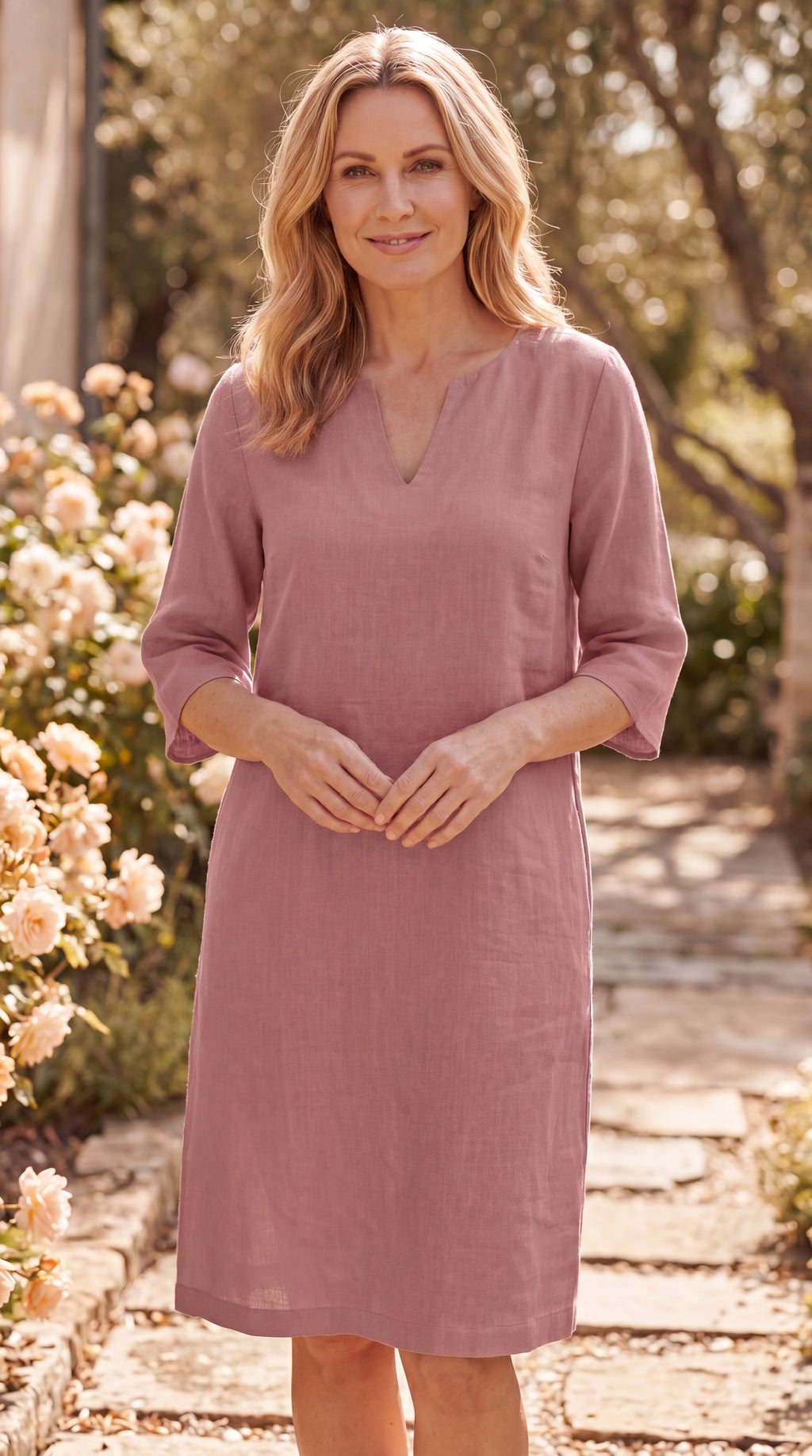 Women's Midi Dress | V Neck Short Sleeve Flowy Summer Beach Dress