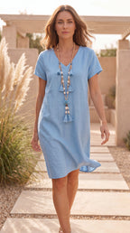 Women's V Neck Short Sleeve Summer A Line Mini Dress