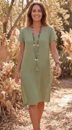 Women's V Neck Short Sleeve Summer A Line Mini Dress