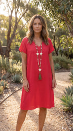Women's V Neck Short Sleeve Summer A Line Mini Dress