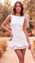 Women's Ruffle Mini Dress | Open Back Sleeveless Cocktail Dress