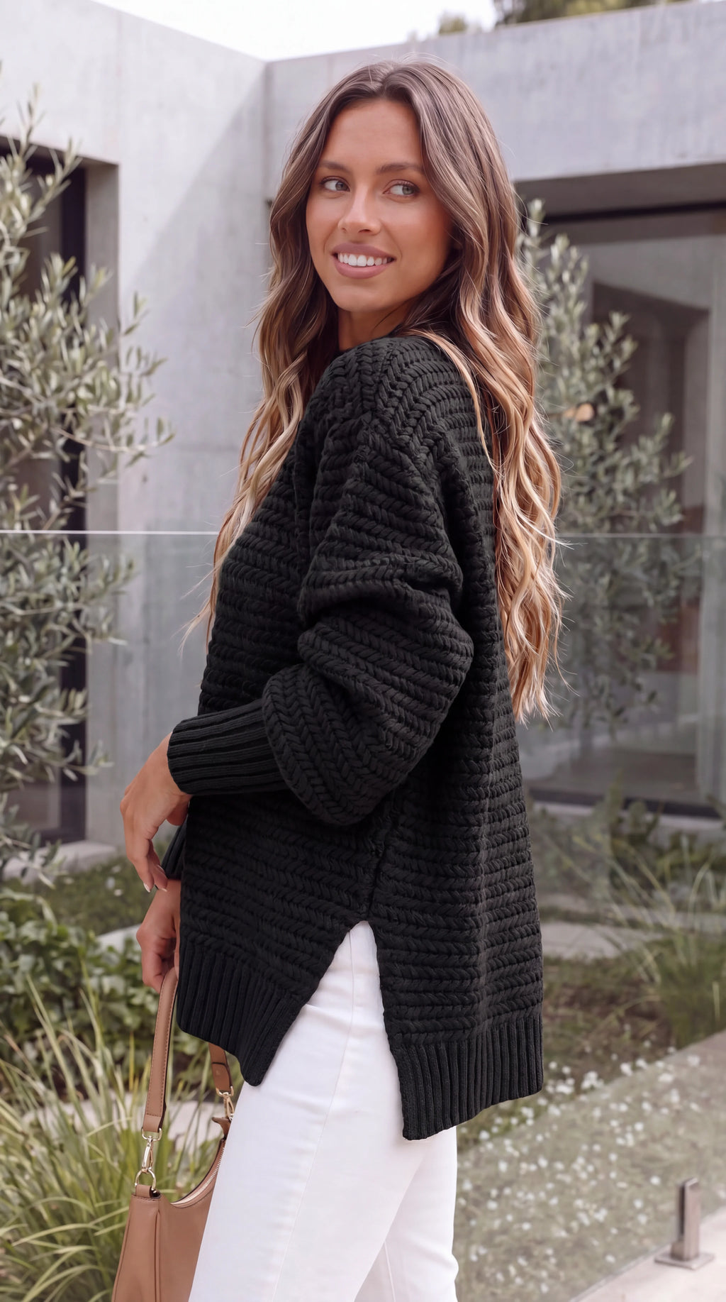 Women's Mock Neck Oversized Cable Knit Jumper