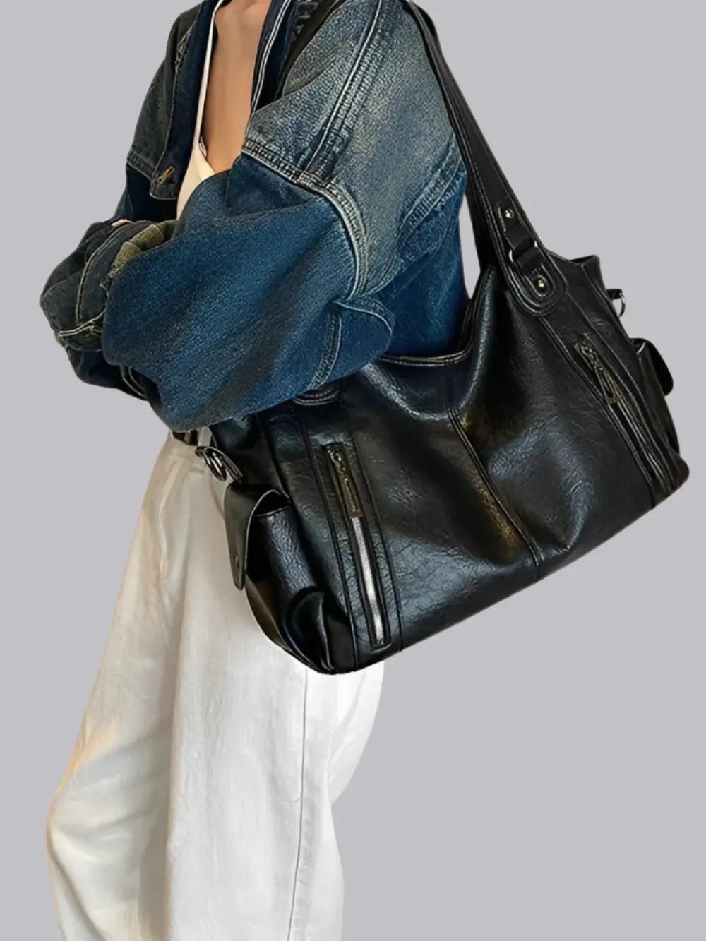 Women's Multi Pocket Faux Leather Shoulder Bag black 3
