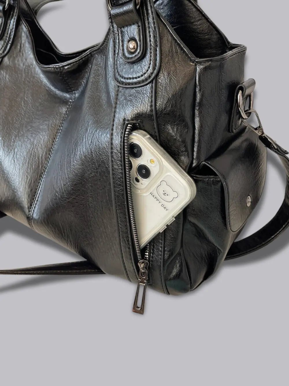 Women's Multi Pocket Faux Leather Shoulder Bag black 5